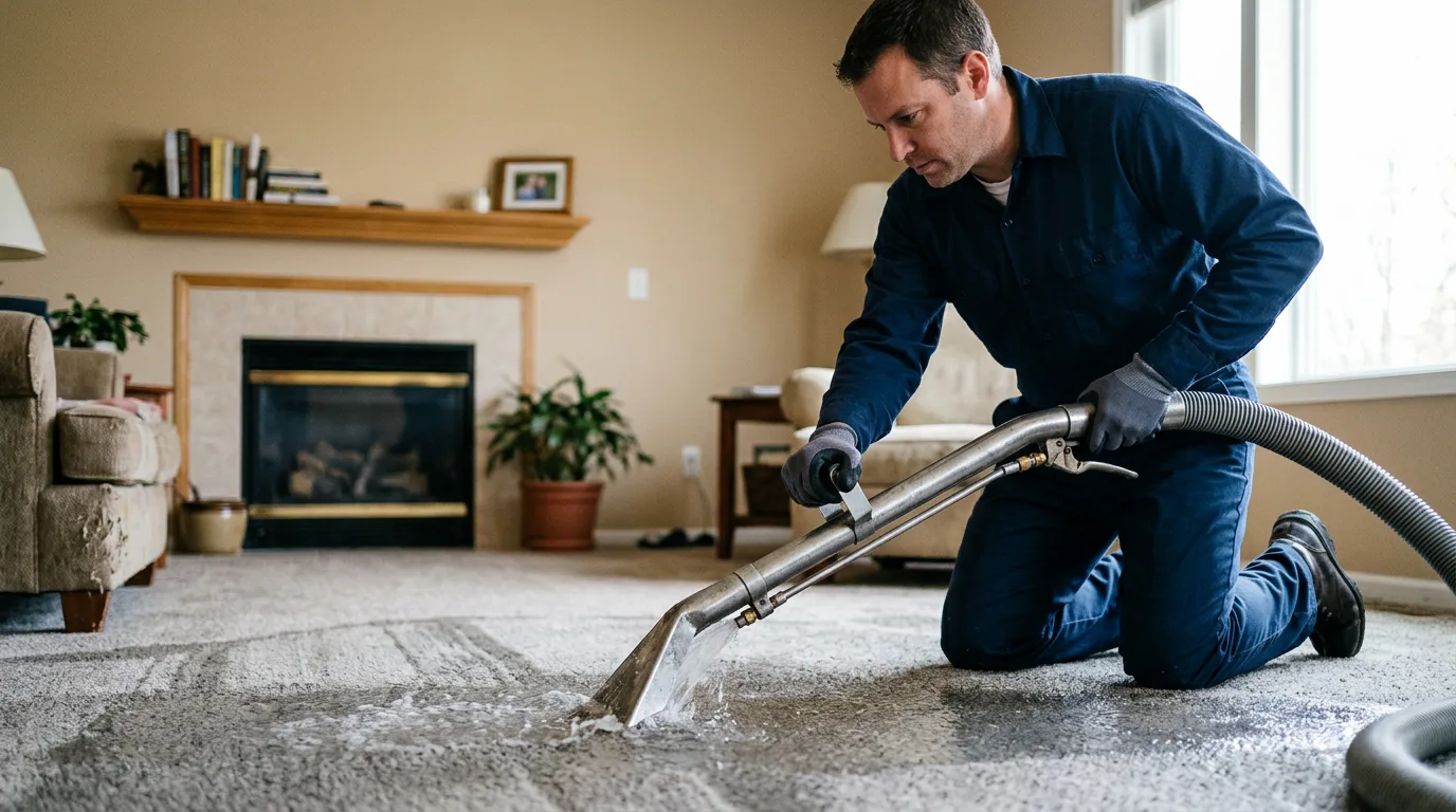 Water damage restoration technician working near Cantril, IA